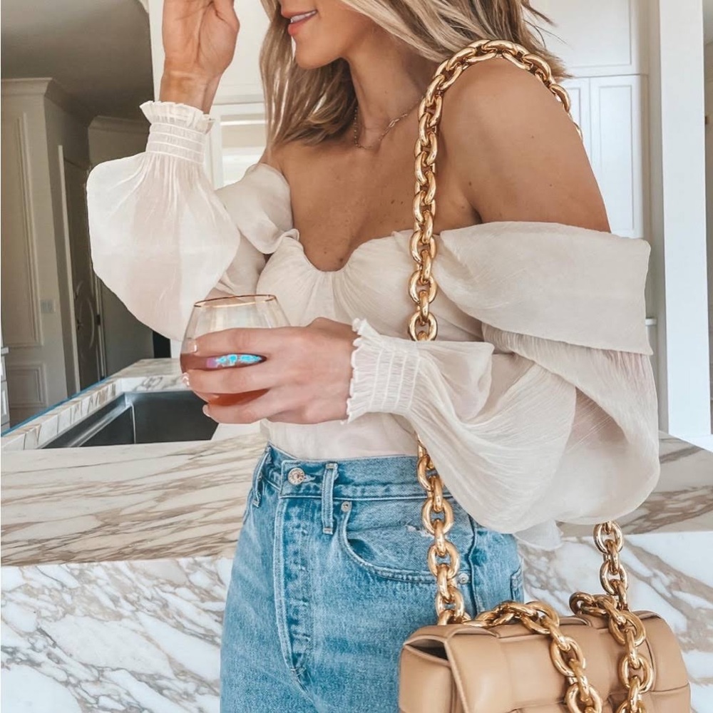 House of Harlow 1960 X Revolve Off Shoulder Sweetheart Burna Blouse in Cream